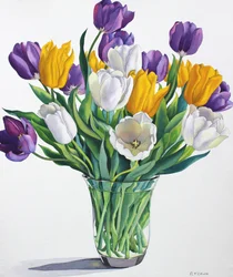 Tulipany w szklanym wazonie